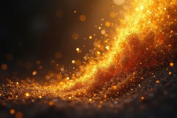 Naklejka premium Shimmering golden dust particles suspended in mid air, abstract, glow, golden