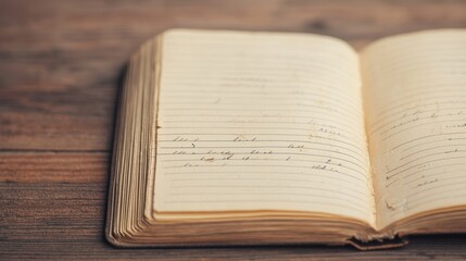 Fototapeta premium Paper Texture concept. Aged diary with faded ink writing on weathered paper pages