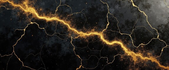 An abstract background showcasing black and gold alongside a cracked marble texture.