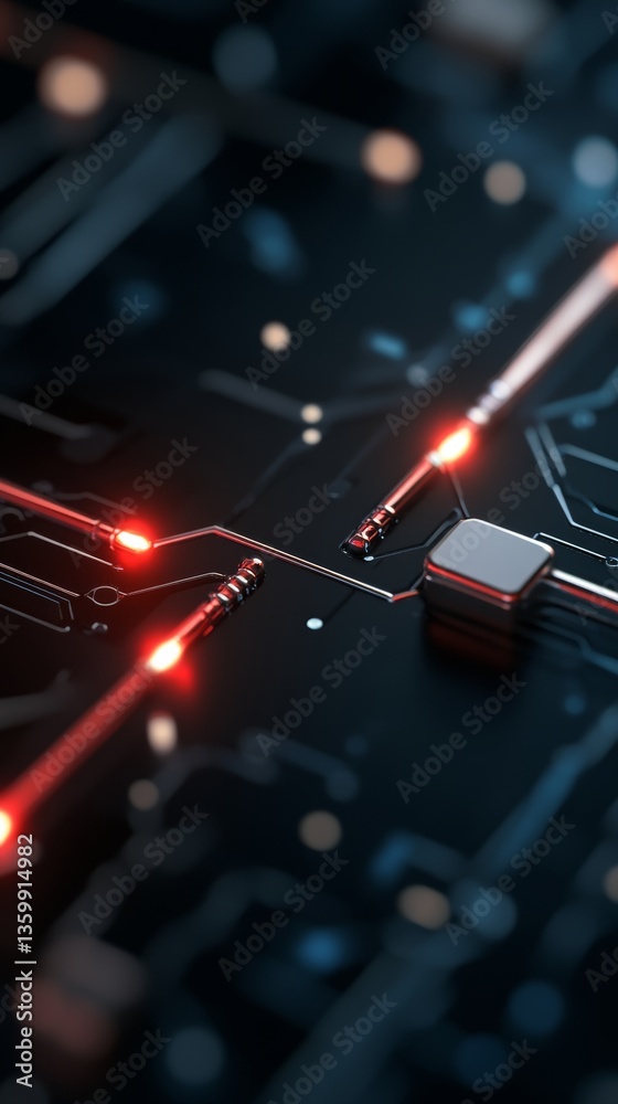 Wall mural visual representation of clashing cyberattack forces with red and blue glowing digital waves in a mo