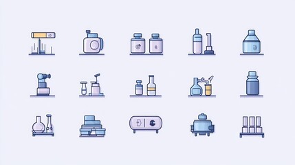 Various illustrations of lab equipment and scientific tools and objects