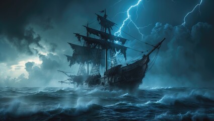 A digitally created image of a pirate ship.