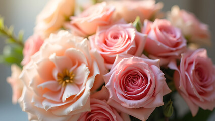 Fototapeta premium Soft Pink Rose Bouquet, Floral Elegance in Pastel