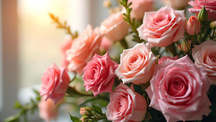 Romantic Pink Roses in Soft Sunlight Display