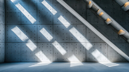 Brutalist Concrete Hall Interior with Natural Light and Copy Space