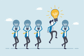 Be different, leadership individuality or unique candidate, courage or determination to success, freedom, stand out from other, freedom or creativity concept, businessman with bright lightbulb head.
