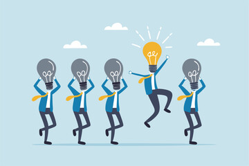 Be different, leadership individuality or unique candidate, courage or determination to success, freedom, stand out from other, freedom or creativity concept, businessman with bright lightbulb head.