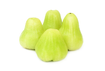 Four green water apple fruits isolated on white 