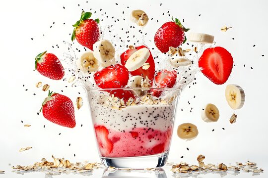 red apple slices strawberries and banana - Powered by Adobe