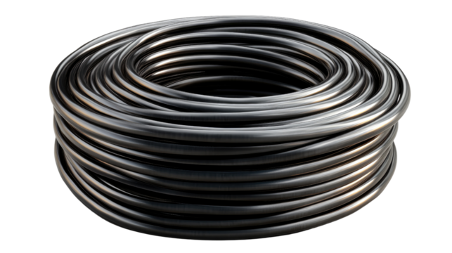 Coiled Hose: A neat coil of a black hose,perfect for irrigation