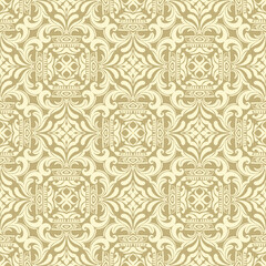 Elegant Yellow Damask Seamless Pattern for Sophisticated Decorative Design . Vector illustration