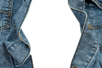 Piece denim on a white background. Denim cloth texture