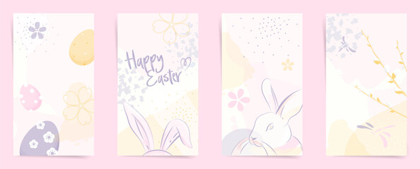 Pastel Easter Stories Templates. Minimal Vertical Designs with Bunny and Floral Eggs
