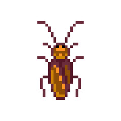 Pixel art cockroach 8 bit insect icon for retro game design. Game asset cockroach for video game on white background. Pixel game asset. 
