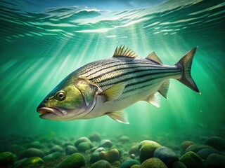 Naklejka premium Striped Bass in Calm Green Water - Nature Photography