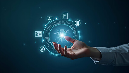 Flat Hand Engaging with Holographic Device: A Cute Vector Illustration Promoting Digital Literacy and Online Safety Practices in a Smart Business Tone