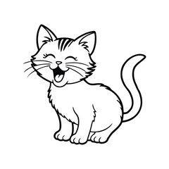A silhouette vector art drawing of a tiny kitten yawning.eps