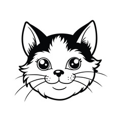 A black and white vector drawing of a playful cat head.eps