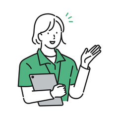 イラスト素材【介護イメージ】：説明する女性介護職員