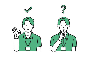 イラスト素材：働く男性介護スタッフの表情セット