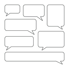 Set of classic rectangular speech bubbles with black outline on white background