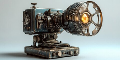 Naklejka premium Vintage film camera with a unique lens showcasing intricate design and craftsmanship