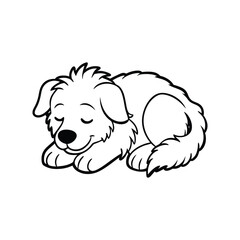 A line art vector drawing of a fluffy dog sleeping.eps
