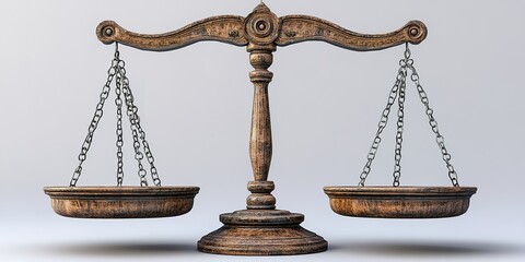 Wooden balance scales illustrating justice at a neutral backdrop in a minimalist design