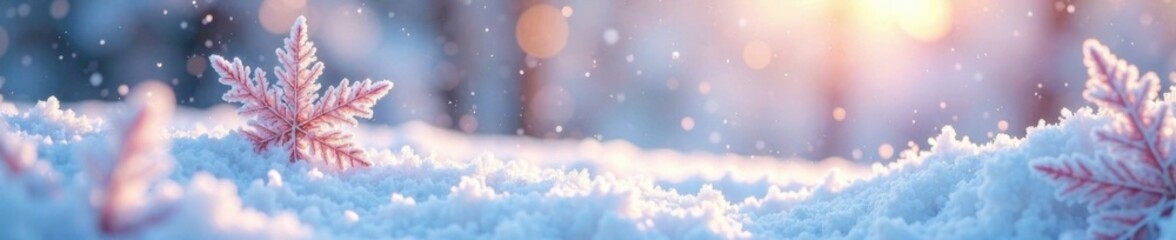 Soft snowfall on a serene winter landscape with pastel colors and intricate frost patterns, pastel, landscape