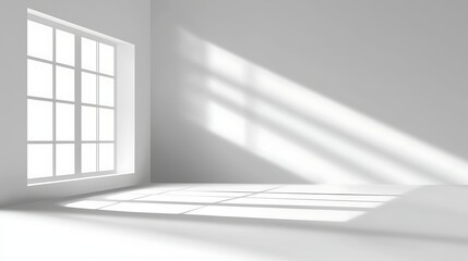 Obraz premium Sunlight streams into empty white room.