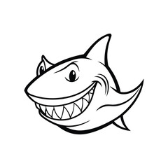 A line art vector drawing of a grinning shark head.eps