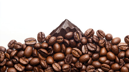 Obraz premium Coffee beans forming mountain silhouette on white background