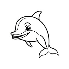 Obraz premium A line art vector drawing of a happy dolphin head.eps