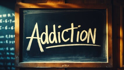 Addiction displayed on a chalkboard.