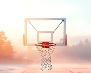 Naklejka premium Sunrise Basketball Hoop with Misty Court.
