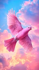 Fototapeta premium Pink Parrot in Flight Against a Pastel Sky