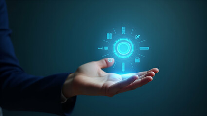 Empowering Seniors: A Flat Hand Presenting a Holographic Device for Digital Literacy Skills in a Simple, Accessible Vector Illustration