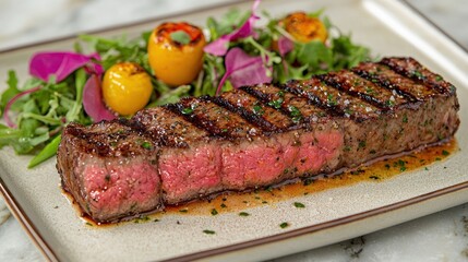 Grilled steak with colorful salad