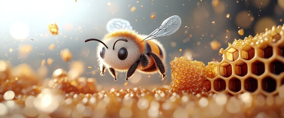 Cute bee and honeycomb