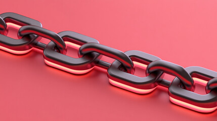 Fototapeta premium Industrial chain links on red background graphic design abstract environment close-up view