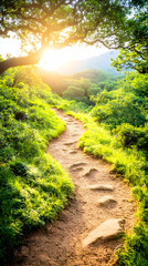 Obraz premium Sunny Trail Through Lush Forest
