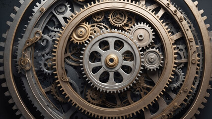 Obraz premium Intricate arrangement of gears showcasing mechanical precision in vintage design
