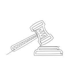  judge gavel sign and symbol. law icon. auction hammer continuous line drawing