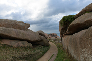 La côte de granit rose à Ploumanac'h en Bretagne l'hiver - France