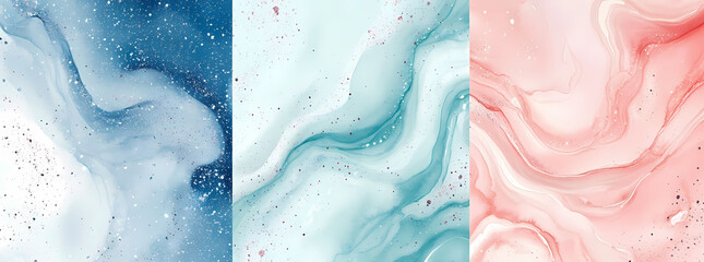 Obraz premium Liquid Marble Palette: A triptych of fluid abstract art, showcasing a mesmerizing blend of swirling colors and textures