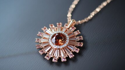 Fototapeta premium Elegant Rose Gold Necklace with Sparkling Sunburst Topaz Centerpiece