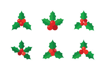 holly berry icon art set vector design