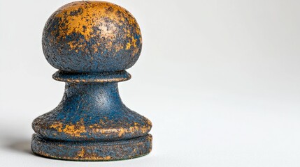 Weathered blue chess pawn, studio shot, copy space, game strategy