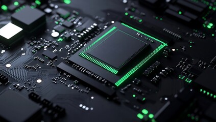 Obraz premium Close-up of Circuit Board with Processor, Modern Technology