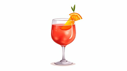 Charming Flat Negroni Glass with Orange Twist Watercolor Illustration - Perfect Hand-Drawn Nursery Art on White Background for a Smart Business Aesthetic